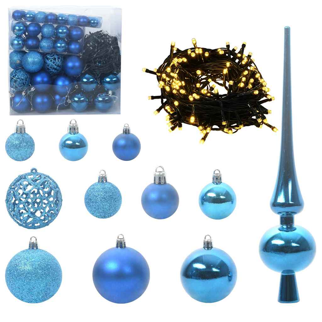 Set di Palle di Natale 120 pz Blu Ø 6 cm Plastica 300 LED