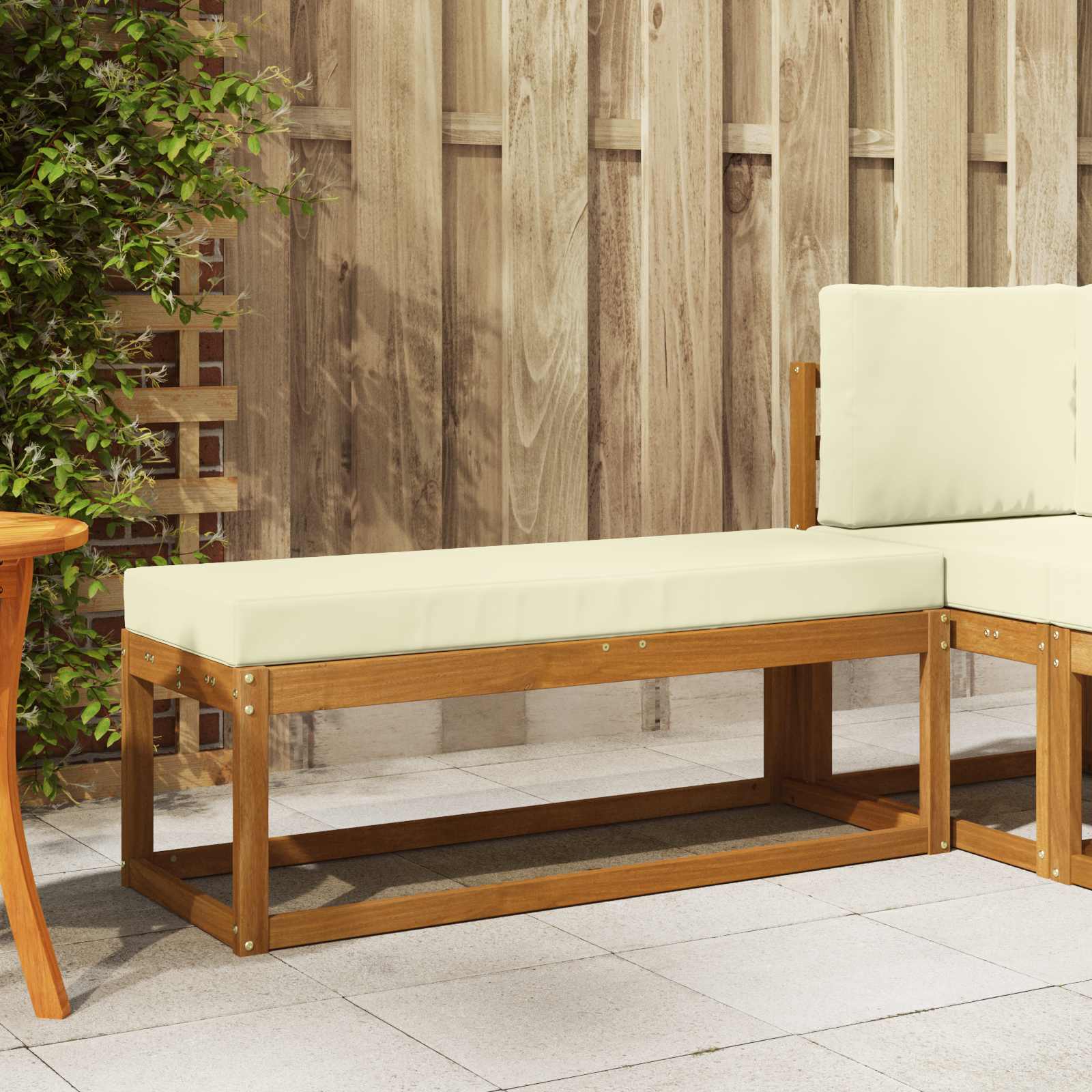 Panca da giardino con cuscino Naturale e Crema 115 x 43 x 45 cm