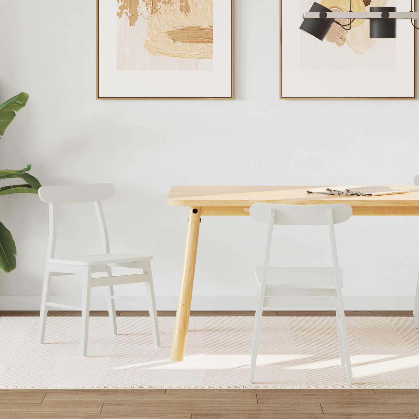 Sedia da pranzo 2 pz Legno di gomma solido Bianco