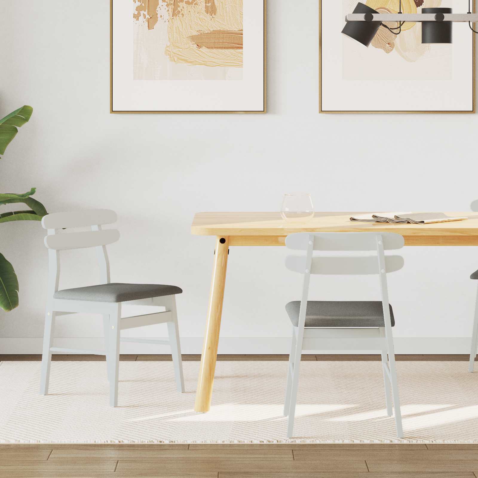 Sedia da pranzo 2 pz Legno di gomma solido Bianco e Grigio