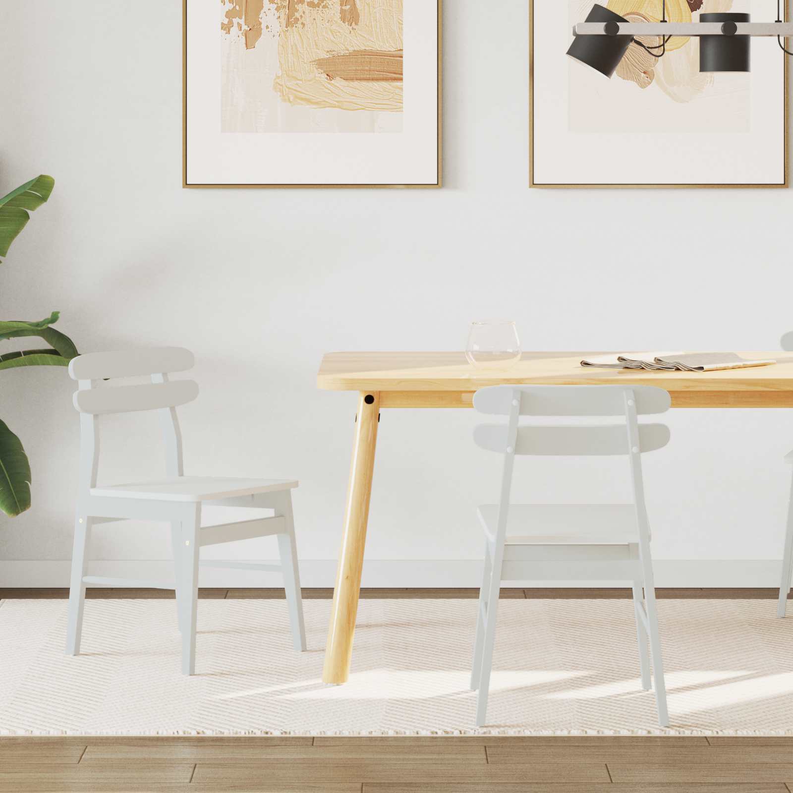 Sedia da pranzo 2 pz Legno di gomma solido Bianco