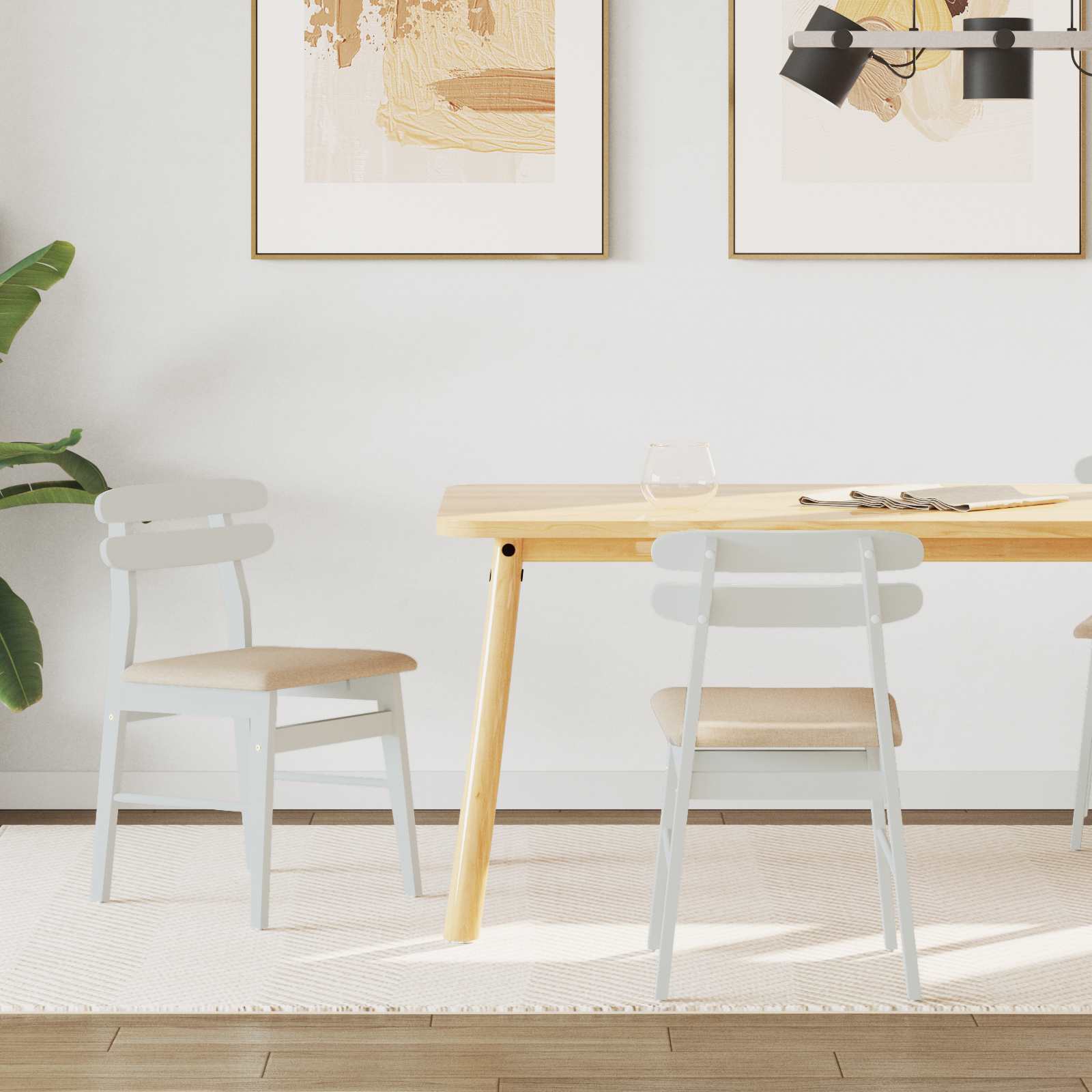 Sedia da pranzo 2 pz Legno di gomma solido Bianco e marrone
