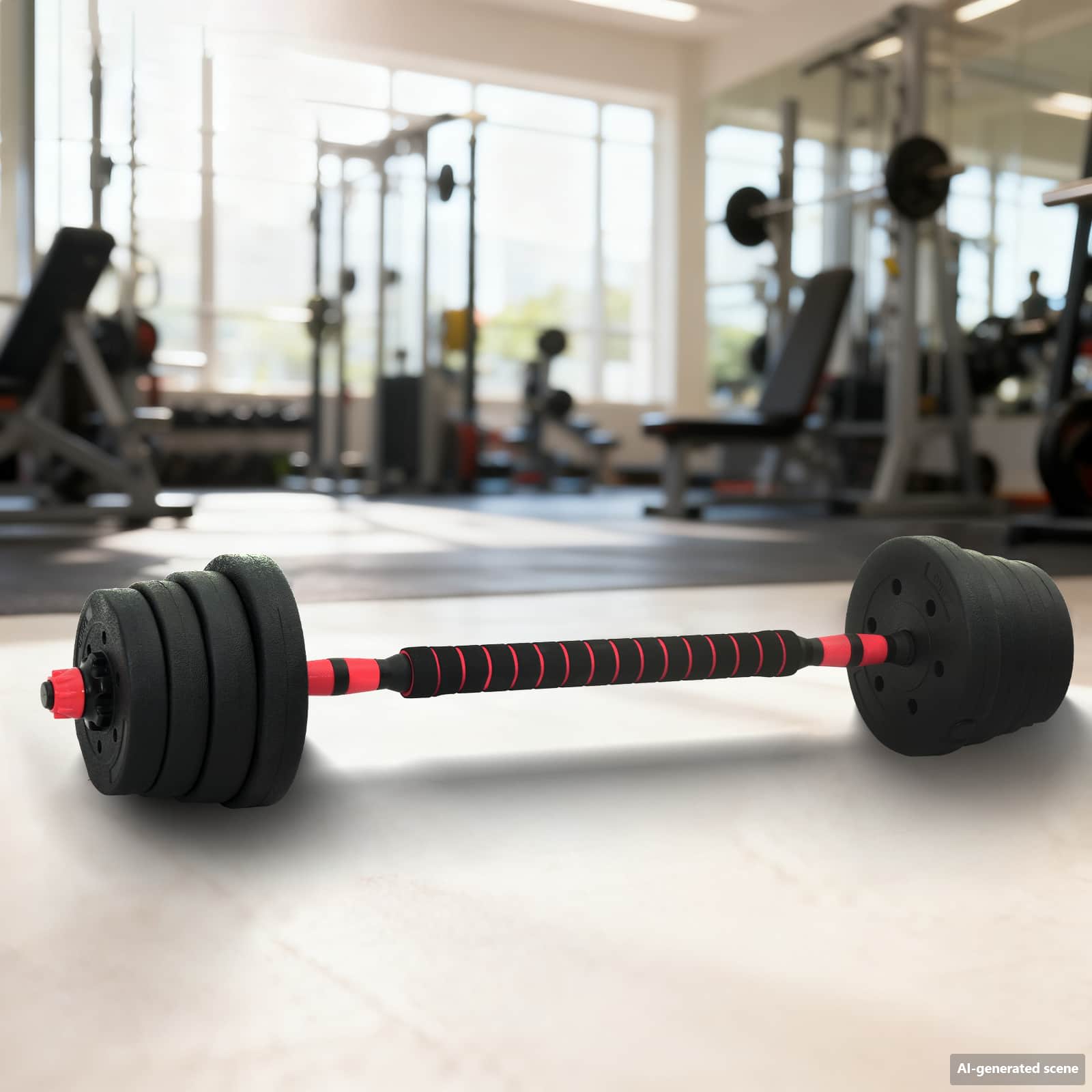 Set Manubri e Bilanciere 2-in-1 30 kg Nero e Rosso