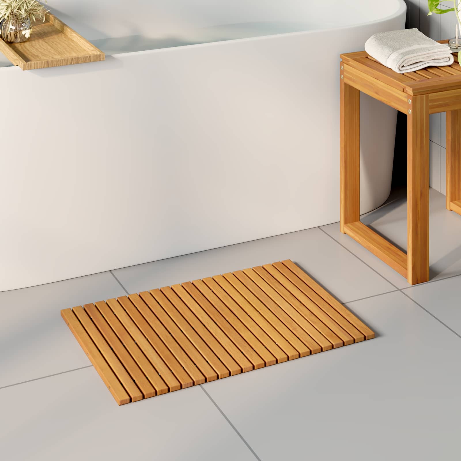 Tappeto da bagno Marrone 60 x 40 cm Legno di Acacia Massello
