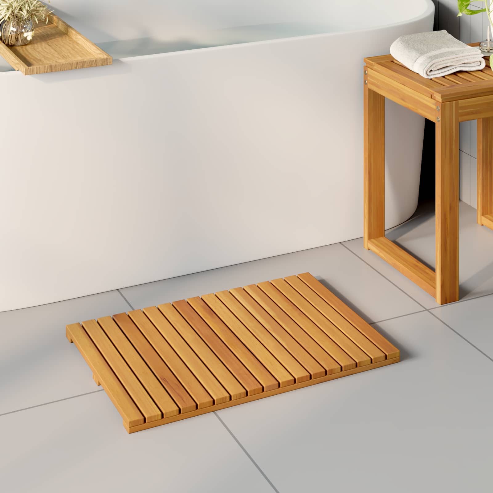 Tappeto da bagno Marrone 60 x 40 cm Legno di Acacia Massello