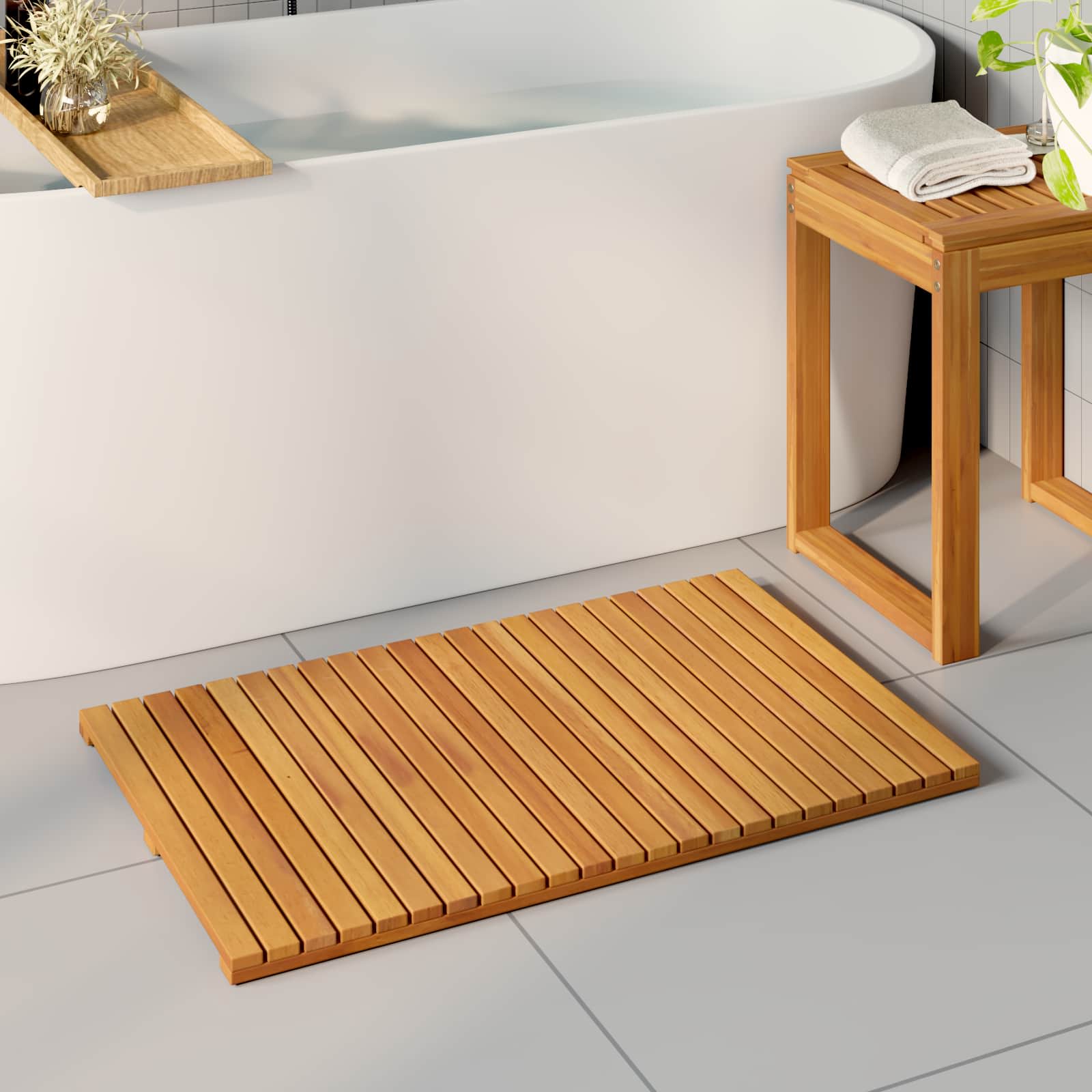 Tappeto da bagno Marrone 80 x 50 cm Legno di Acacia Massello