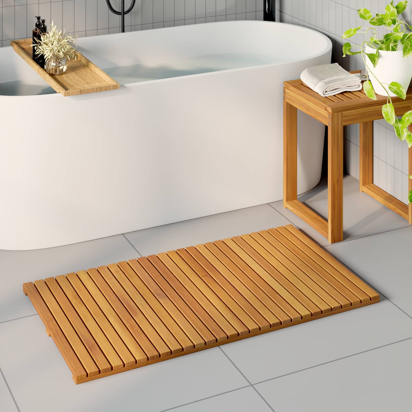 Tappeto da bagno Marrone 100 x 55 cm Legno di Acacia Massello