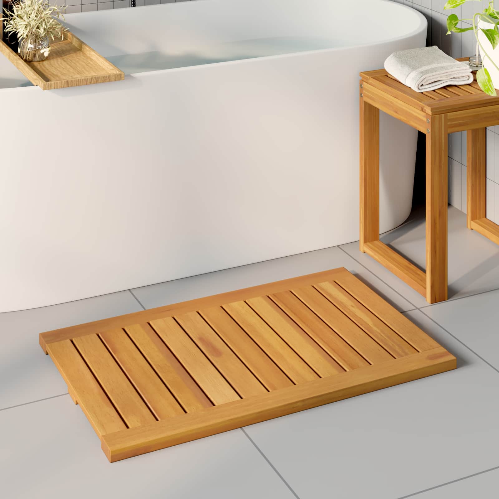 Tappeto da bagno Marrone 80 x 50 cm Legno di Acacia Massello