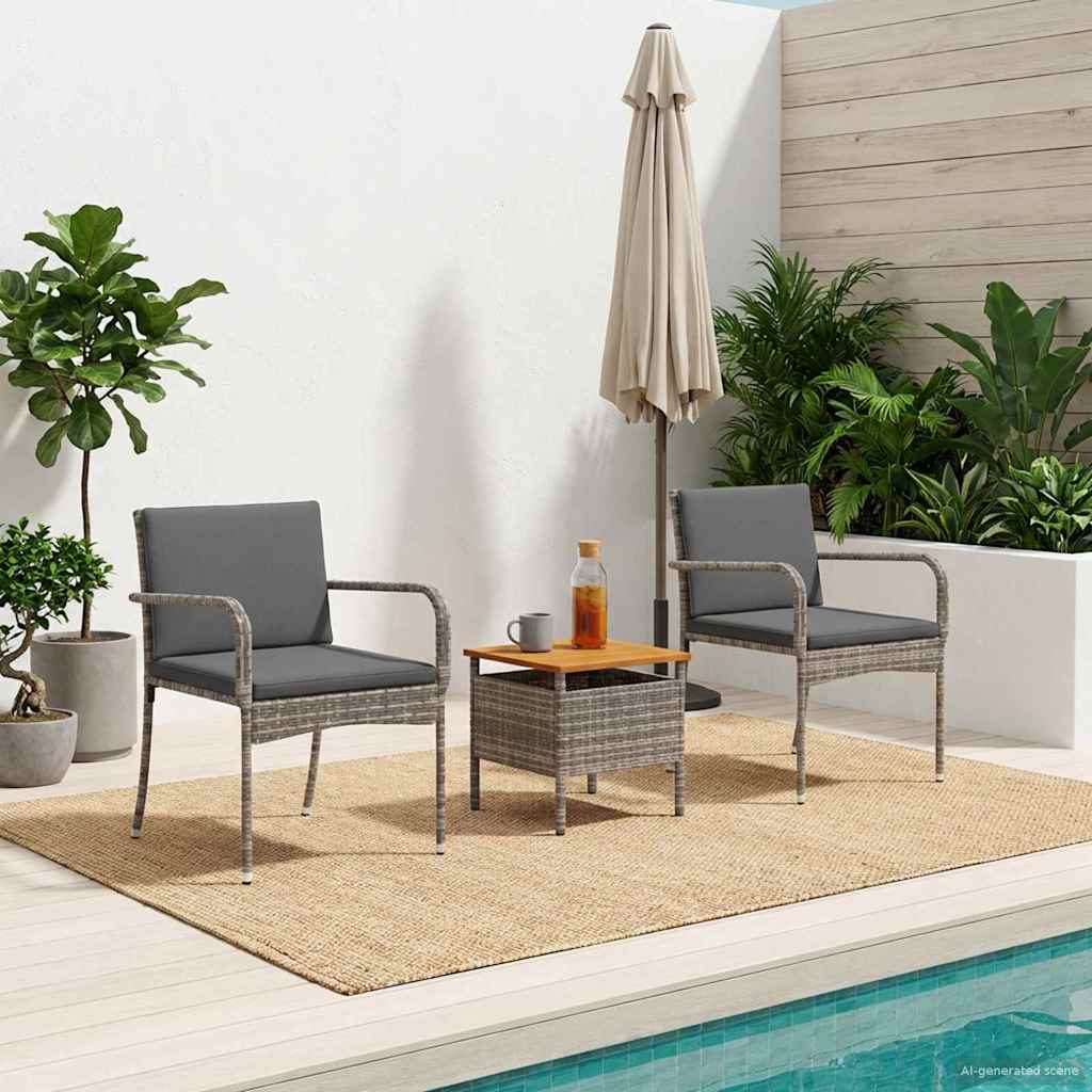 Set Bistro da Giardino 3 pcs Grigio polyrattan