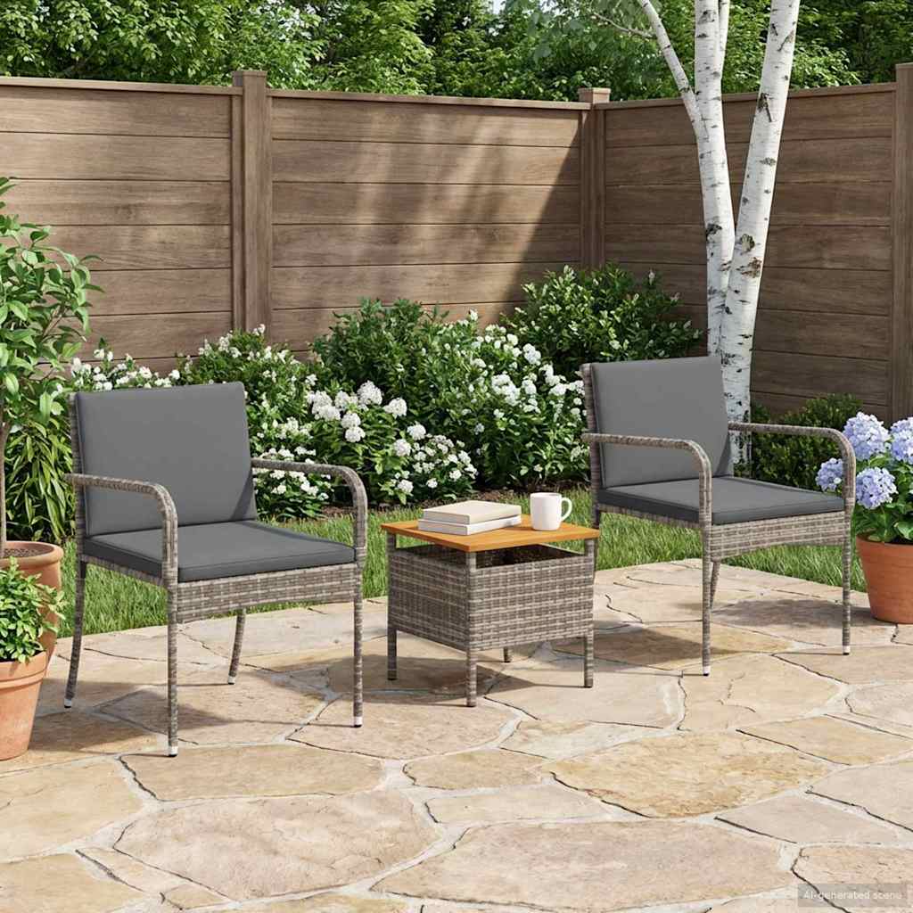 Set Bistro da Giardino 3 pcs Grigio polyrattan