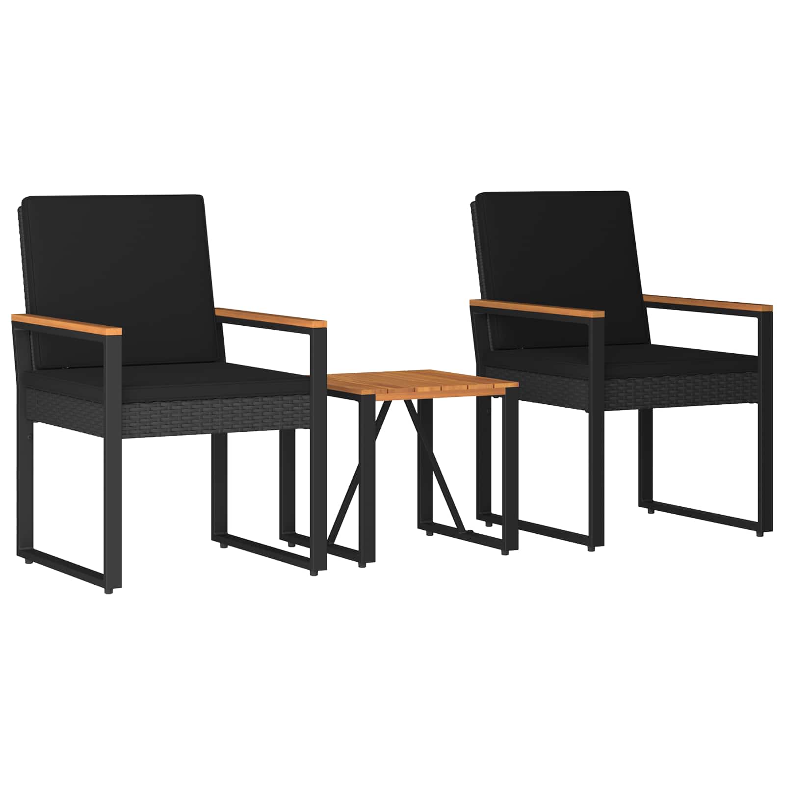Set Mobili da Esterno 3 pz Nero polyrattan