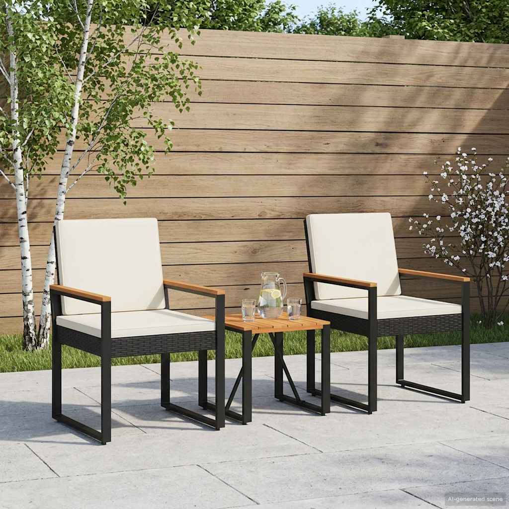 Set Mobili da Esterno 3 pz Nero e Bianco Crema polyrattan