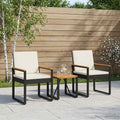 Set Mobili da Esterno 3 pz Nero e Bianco Crema polyrattan