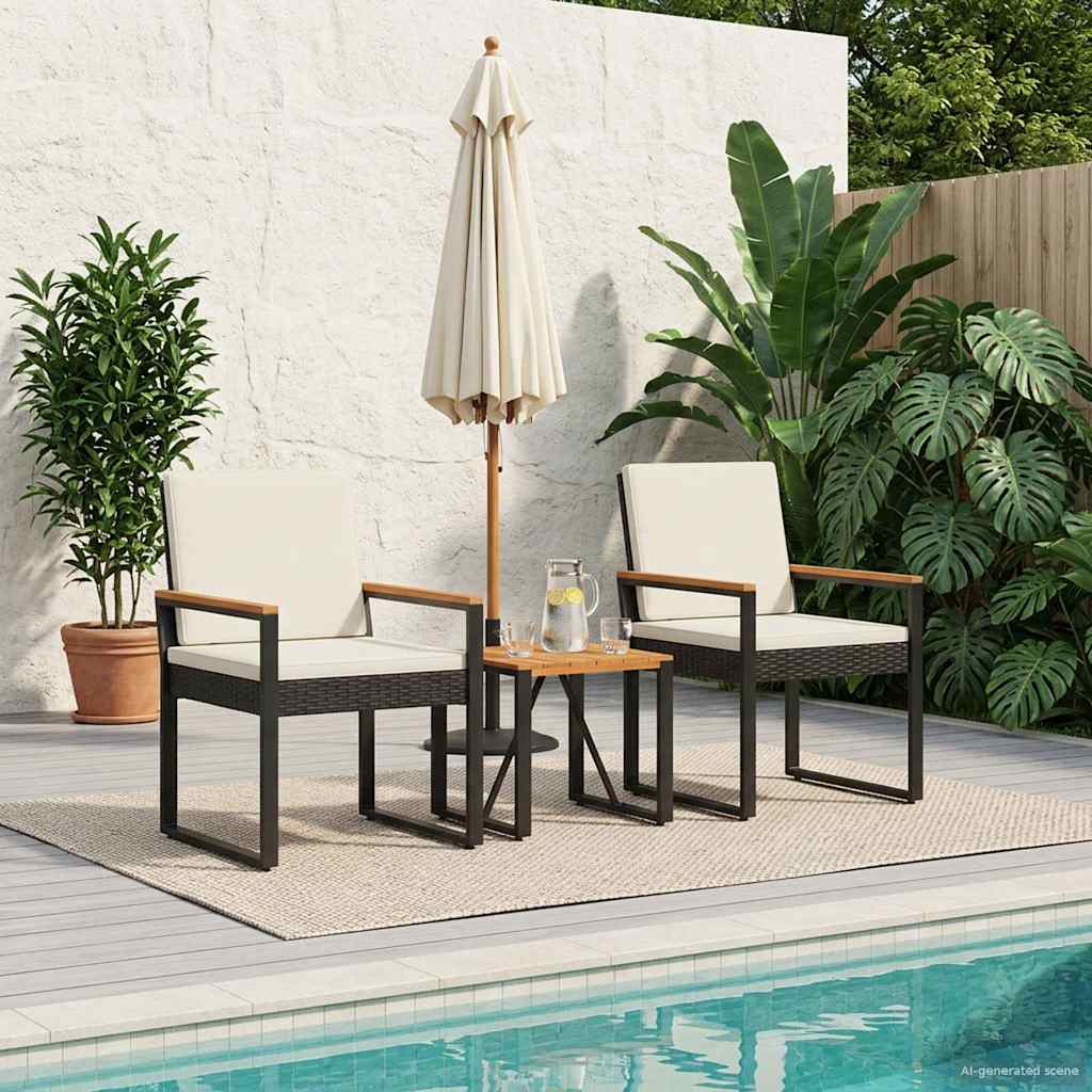 Set Mobili da Esterno 3 pz Nero e Bianco Crema polyrattan