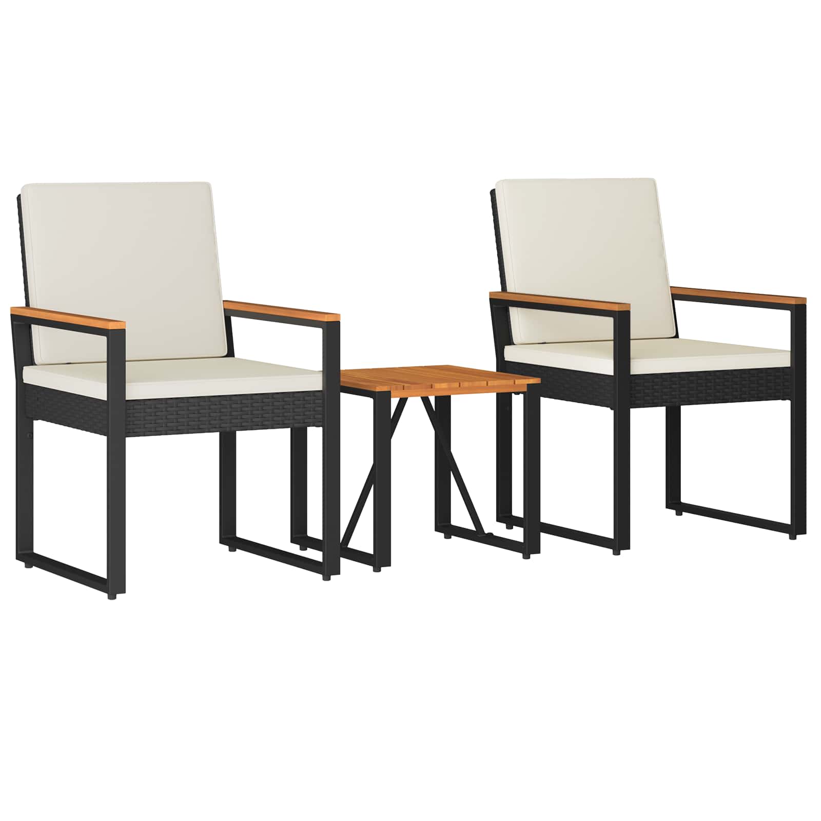 Set Mobili da Esterno 3 pz Nero e Bianco Crema polyrattan