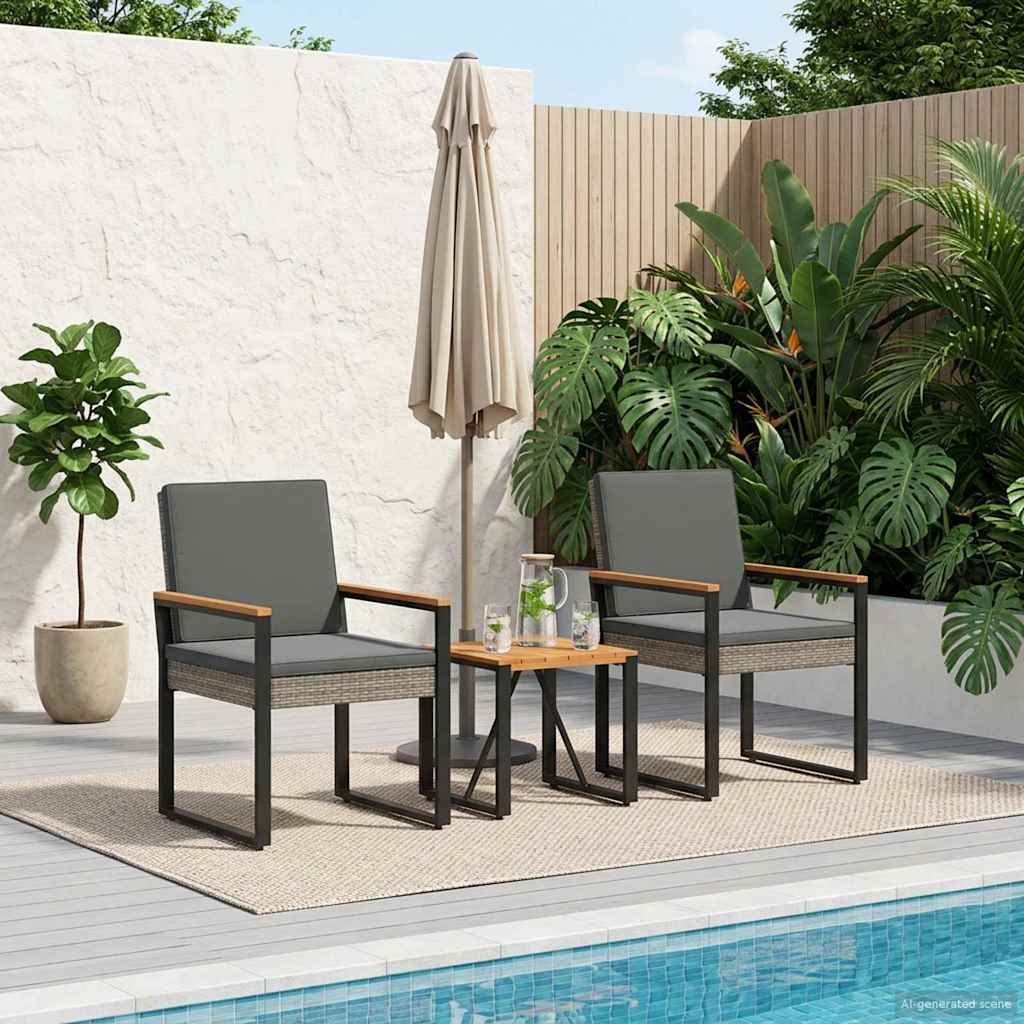 Set Mobili da Esterno 3 pz Grigio e Grigio Scuro polyrattan