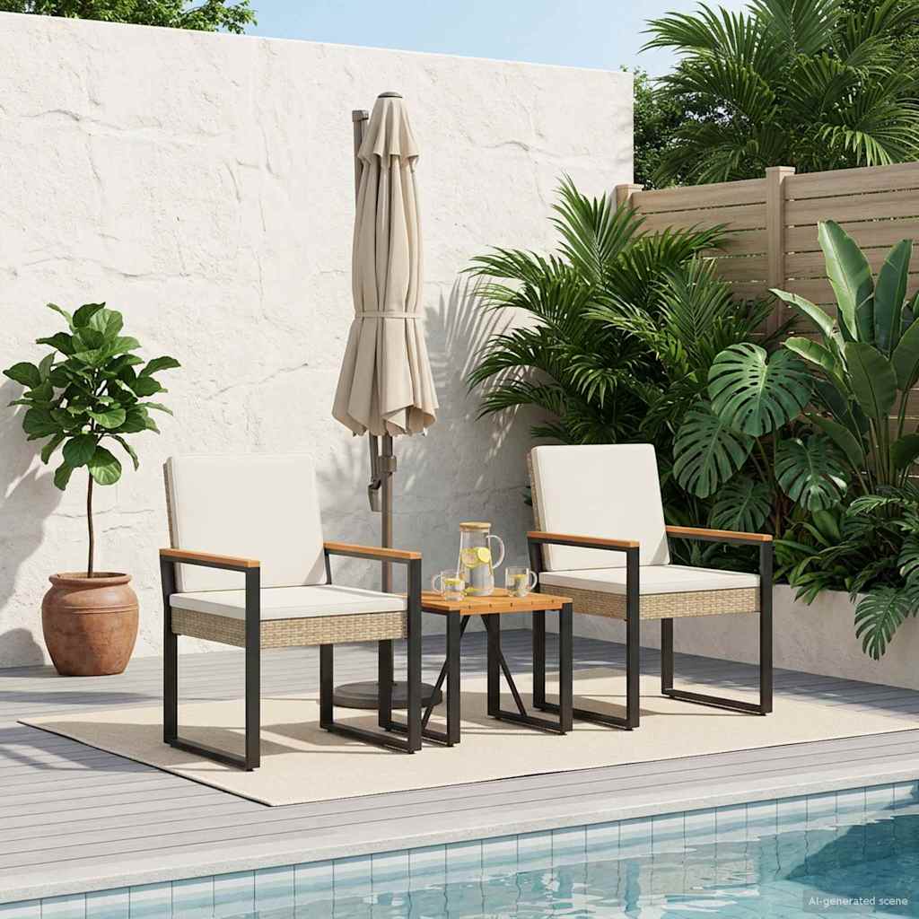 Set Mobili da Esterno 3 pz Beige e Bianco Crema polyrattan