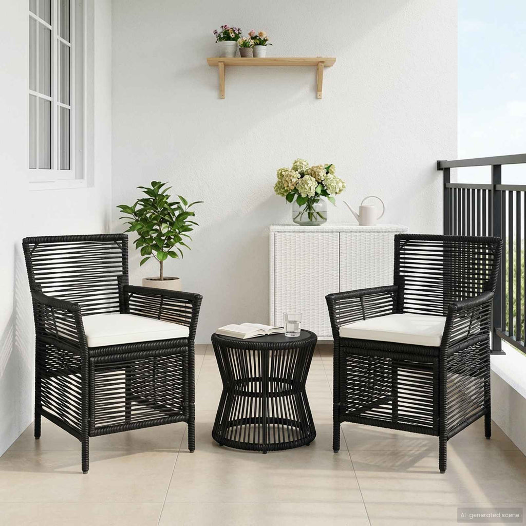 Sedia da esterno 2 pz Nero e Crema polyrattan