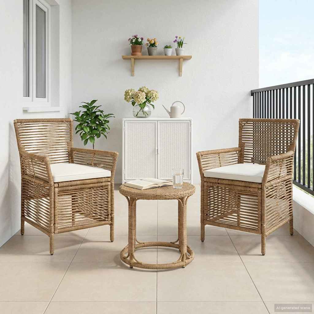 Sedia da esterno 2 pz Beige e Crema polyrattan