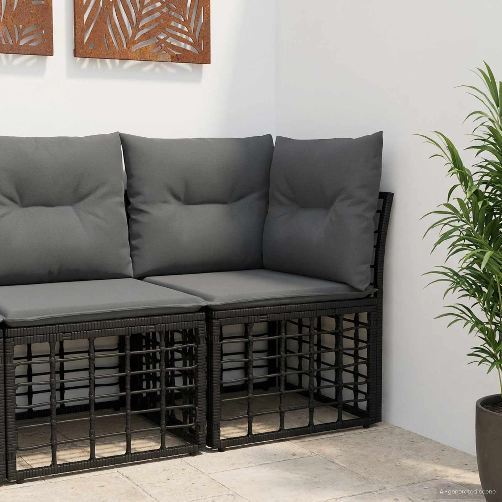 Modulo Divano Angolare da Esterno Nero polyrattan