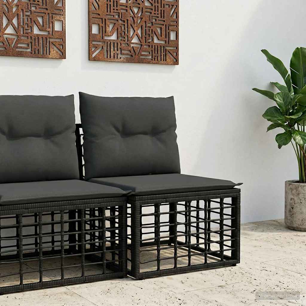 Modulo Divano da Esterno Senza Braccioli Nero polyrattan