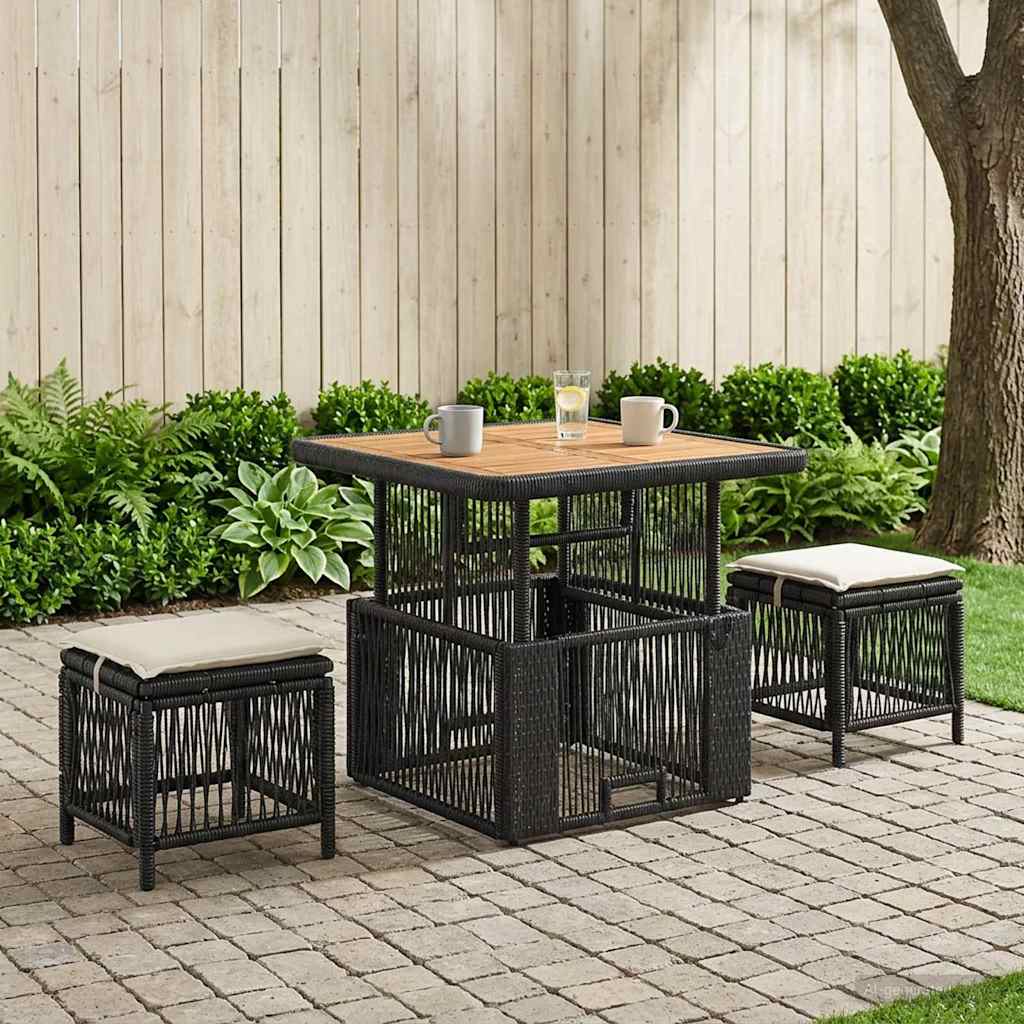 Set da Pranzo per Giardino 3 pz Beige e Crema polyrattan