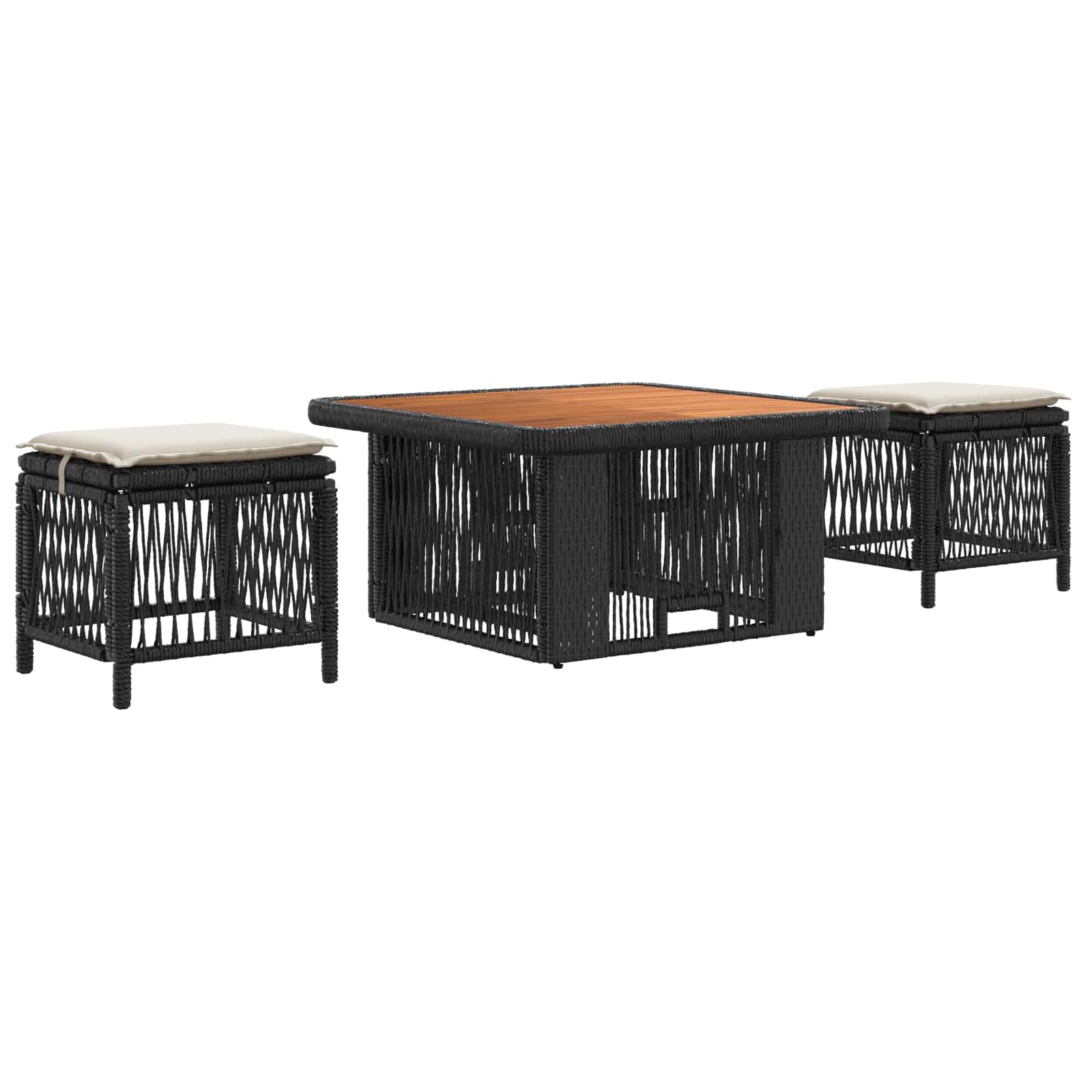 Set da Pranzo per Giardino 3 pz Beige e Crema polyrattan