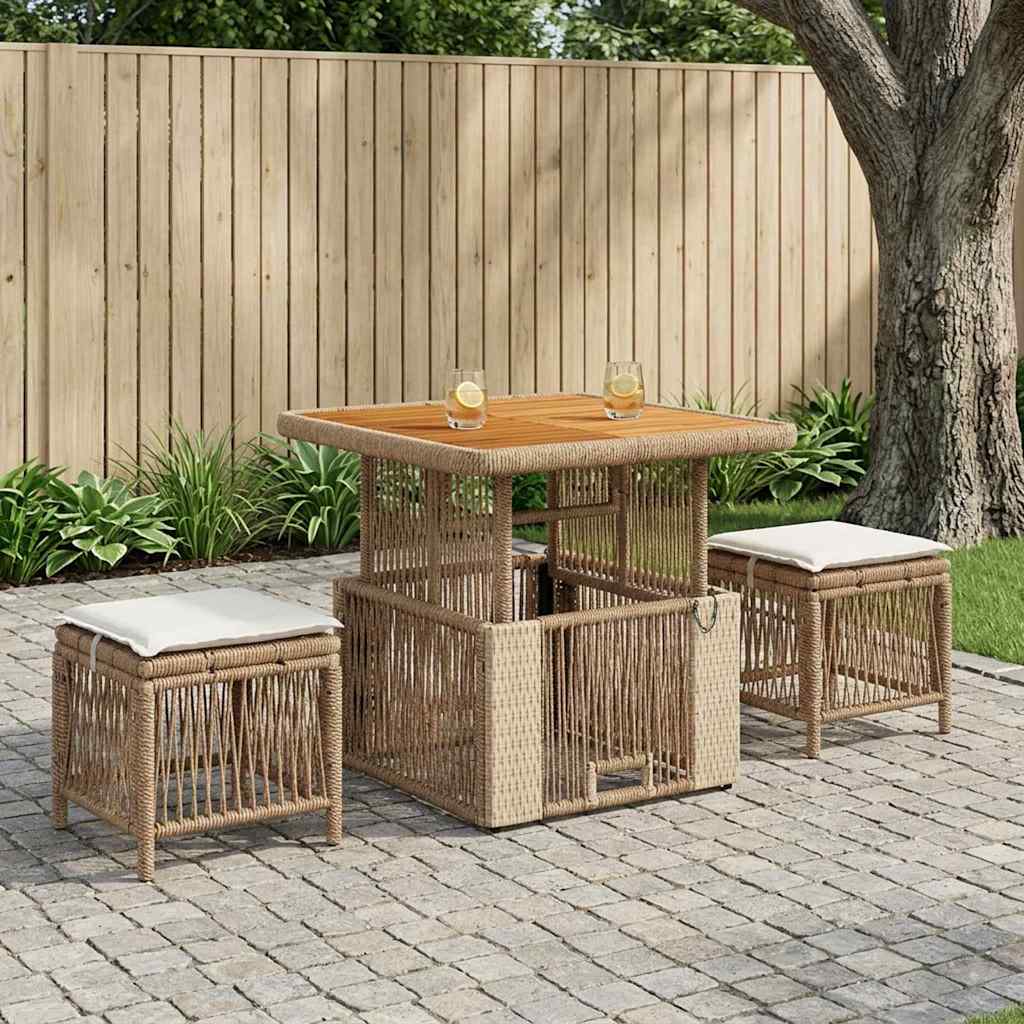Set da Pranzo per Giardino 3 pz Beige e Crema polyrattan
