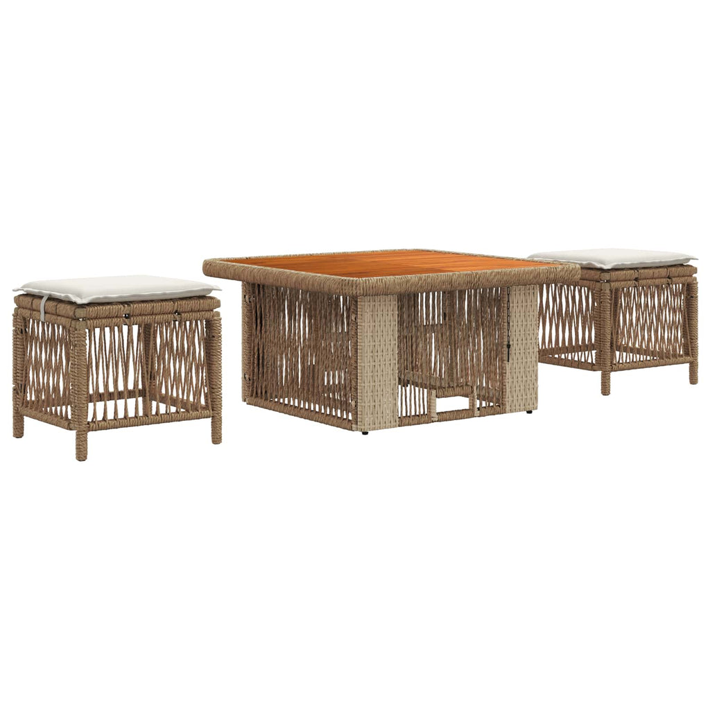 Set da Pranzo per Giardino 3 pz Beige e Crema polyrattan
