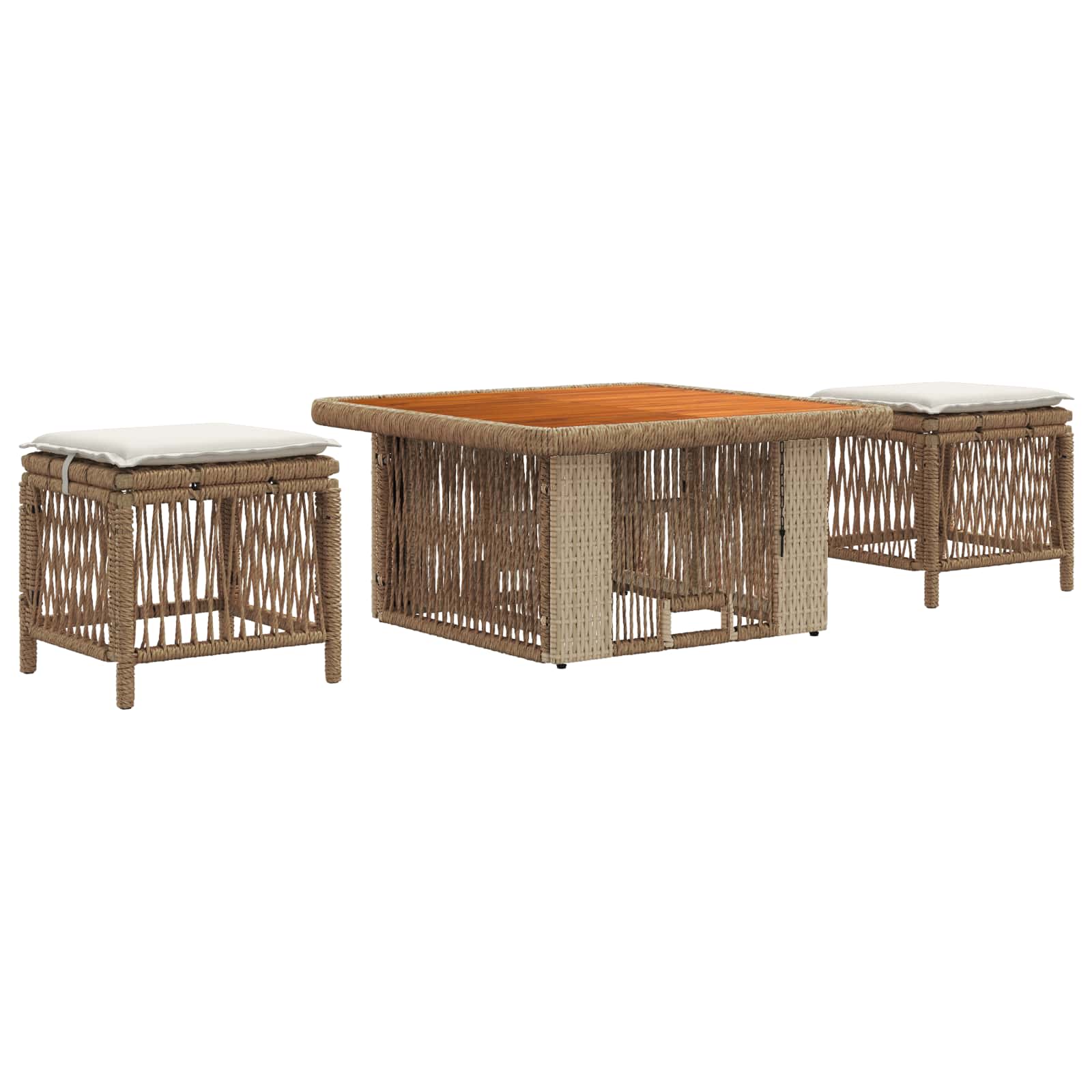 Set da Pranzo per Giardino 3 pz Beige e Crema polyrattan