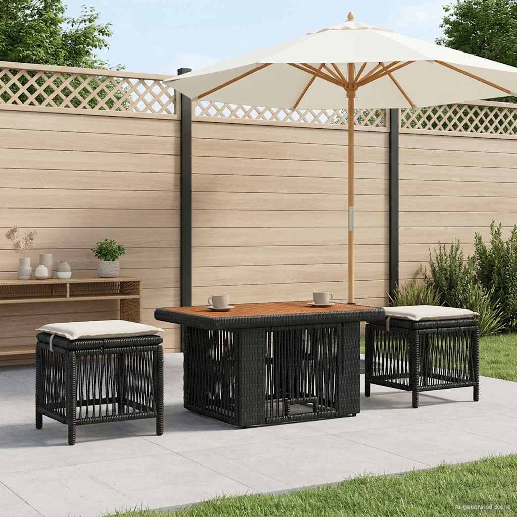 Set da Pranzo per Giardino 3 pz Nero e Crema polyrattan
