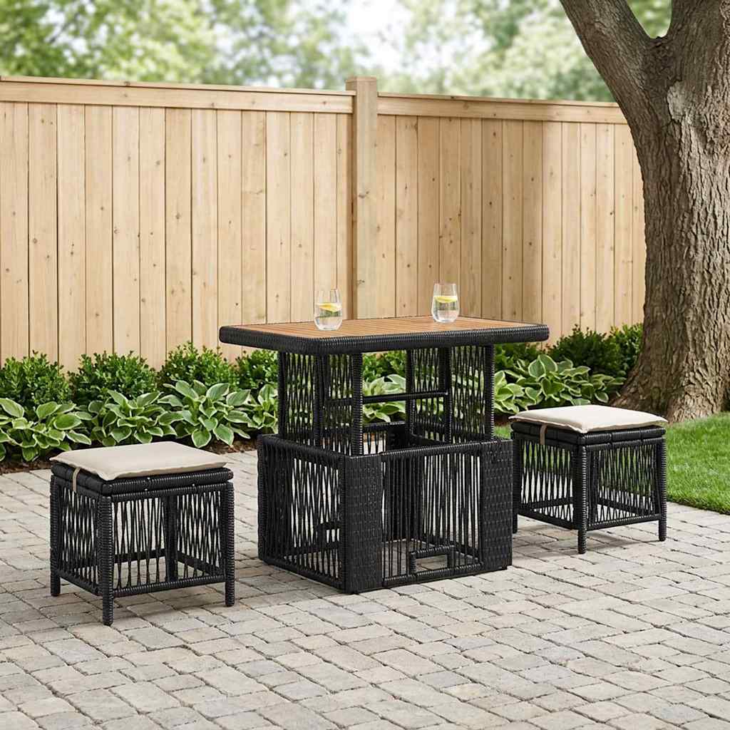 Set da Pranzo per Giardino 3 pz Nero e Crema polyrattan