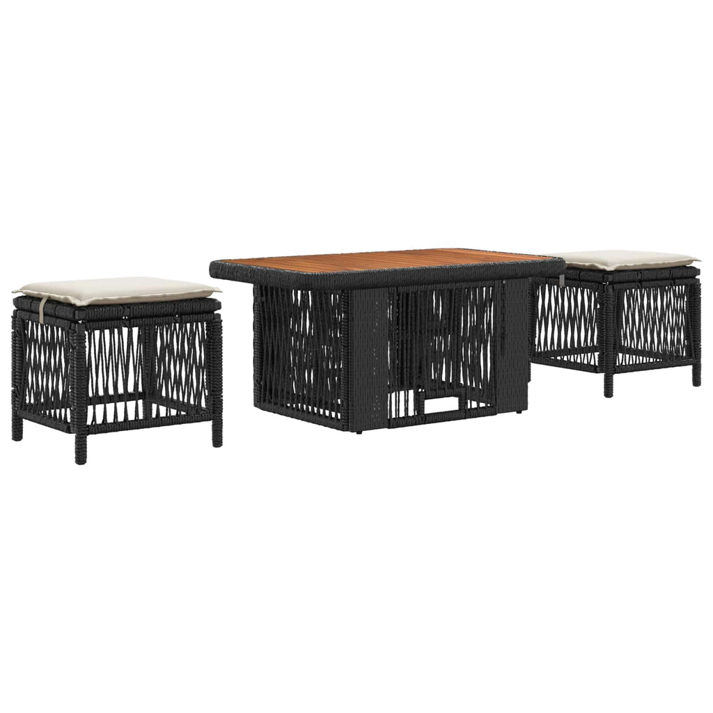 Set da Pranzo per Giardino 3 pz Nero e Crema polyrattan