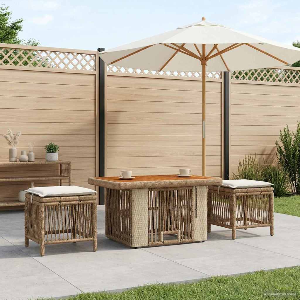 Set da Pranzo per Giardino 3 pz Beige e Crema polyrattan