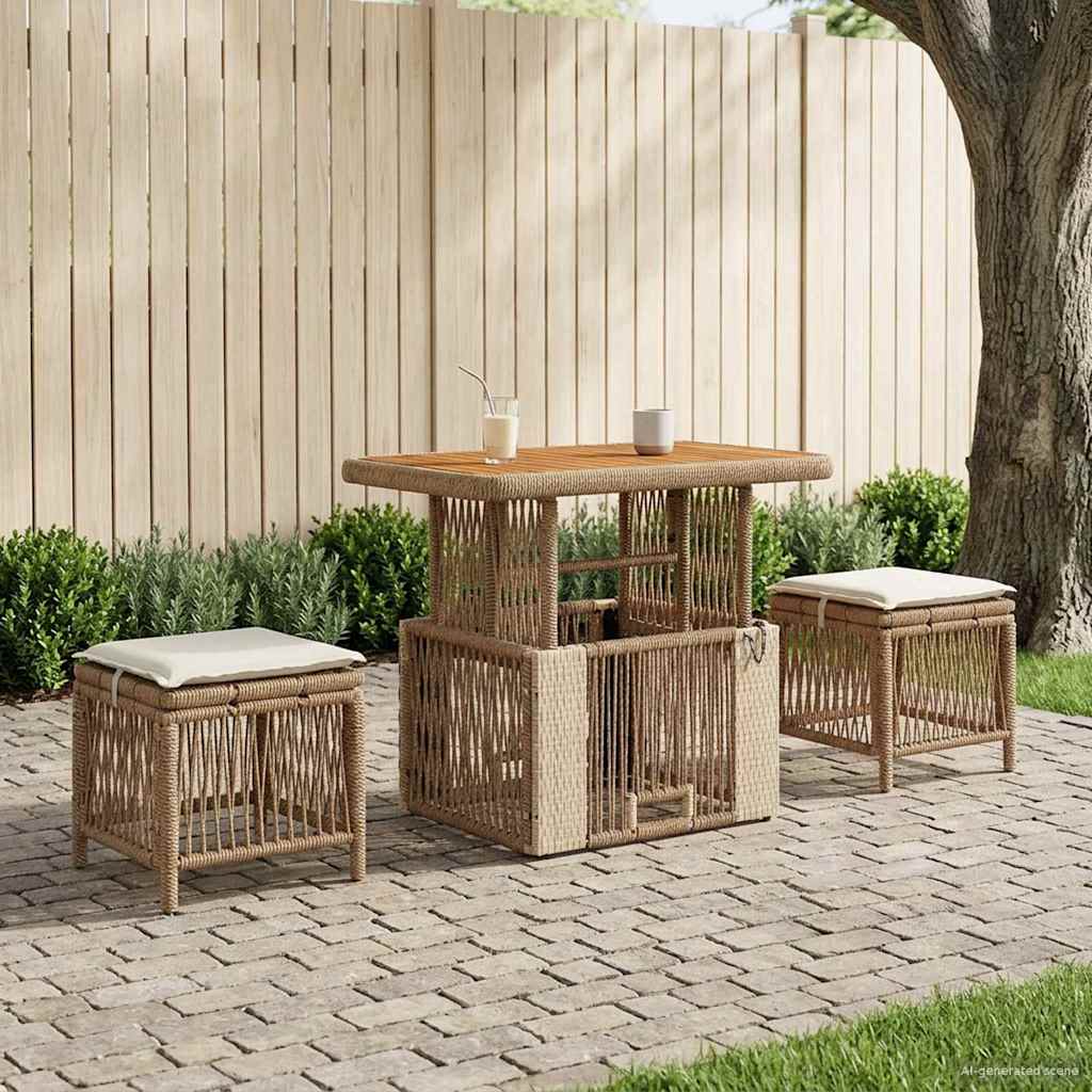 Set da Pranzo per Giardino 3 pz Beige e Crema polyrattan