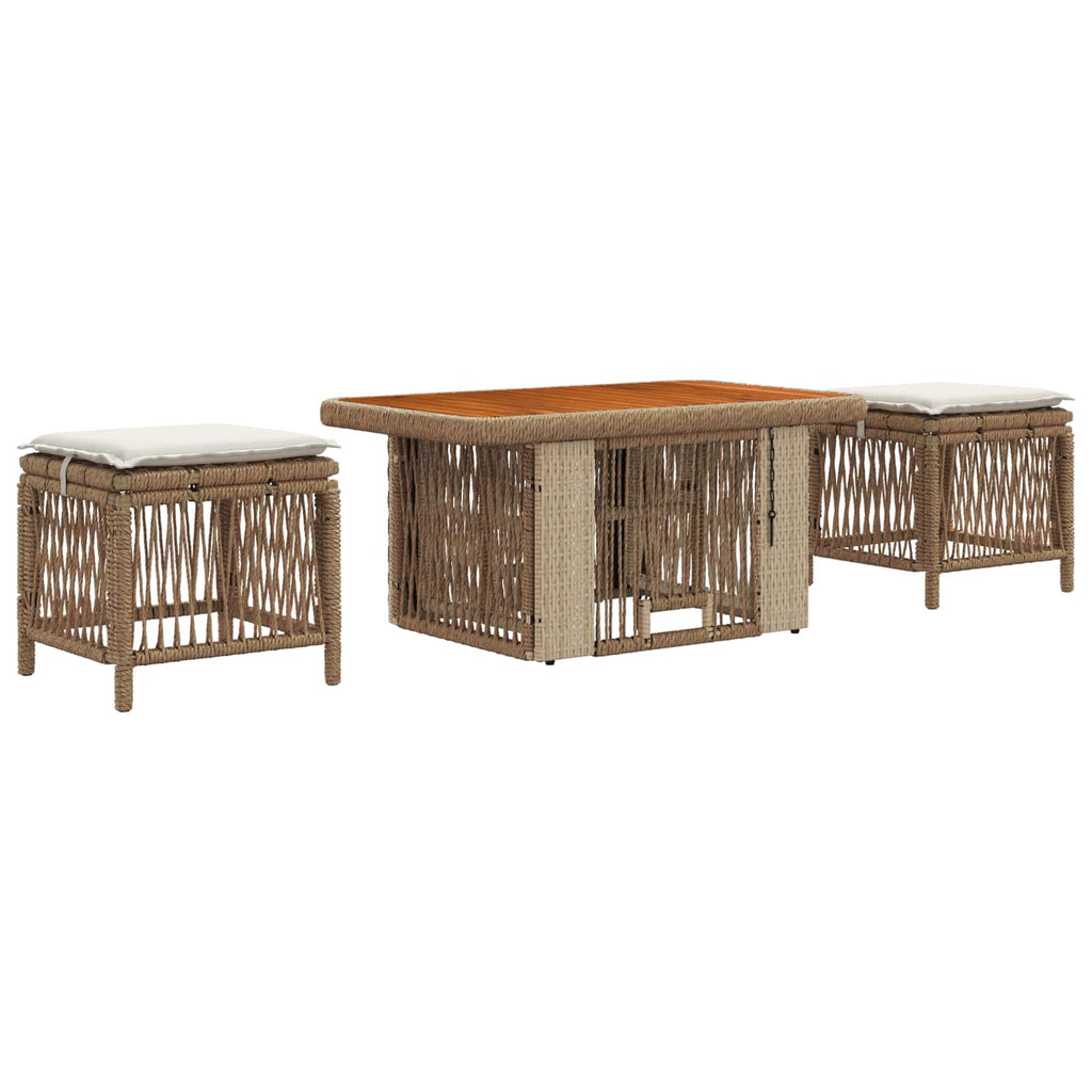 Set da Pranzo per Giardino 3 pz Beige e Crema polyrattan