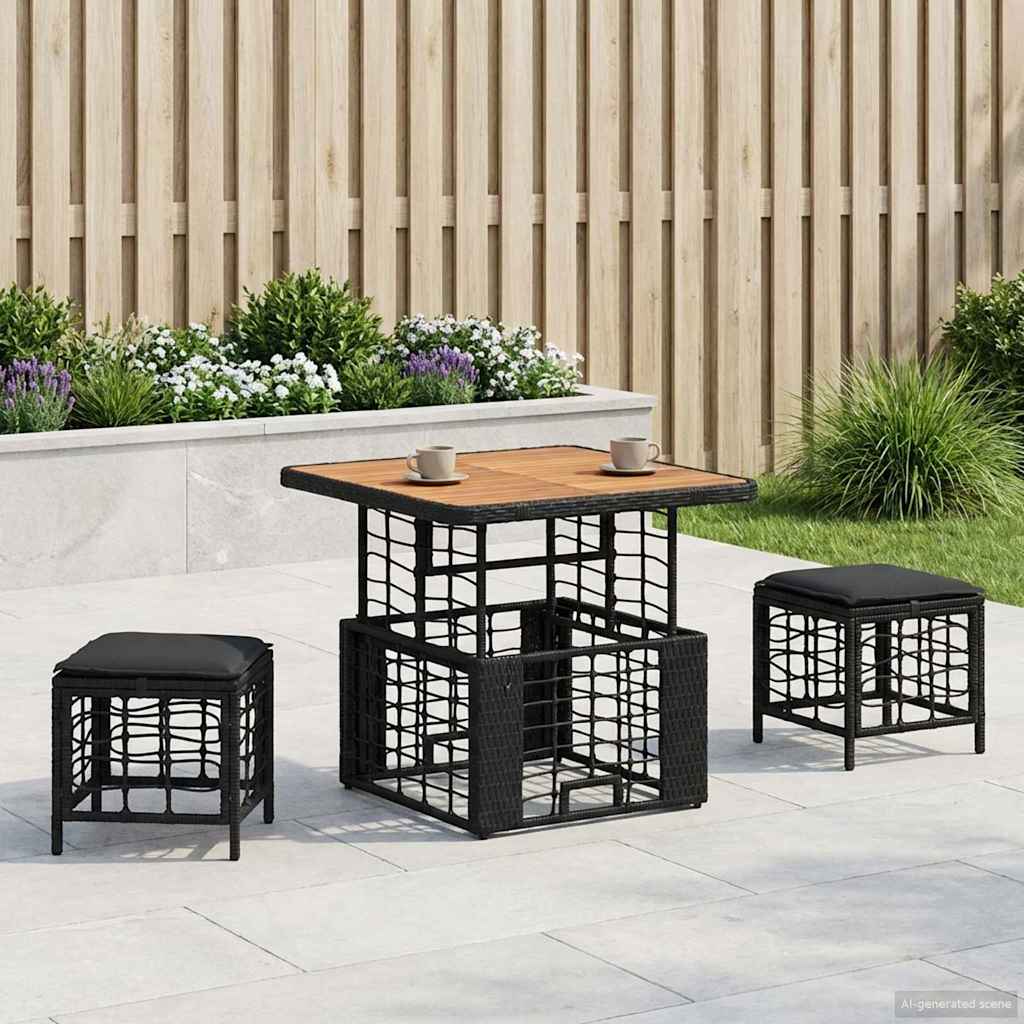 Set da Pranzo per Giardino 3 pz Nero e Grigio