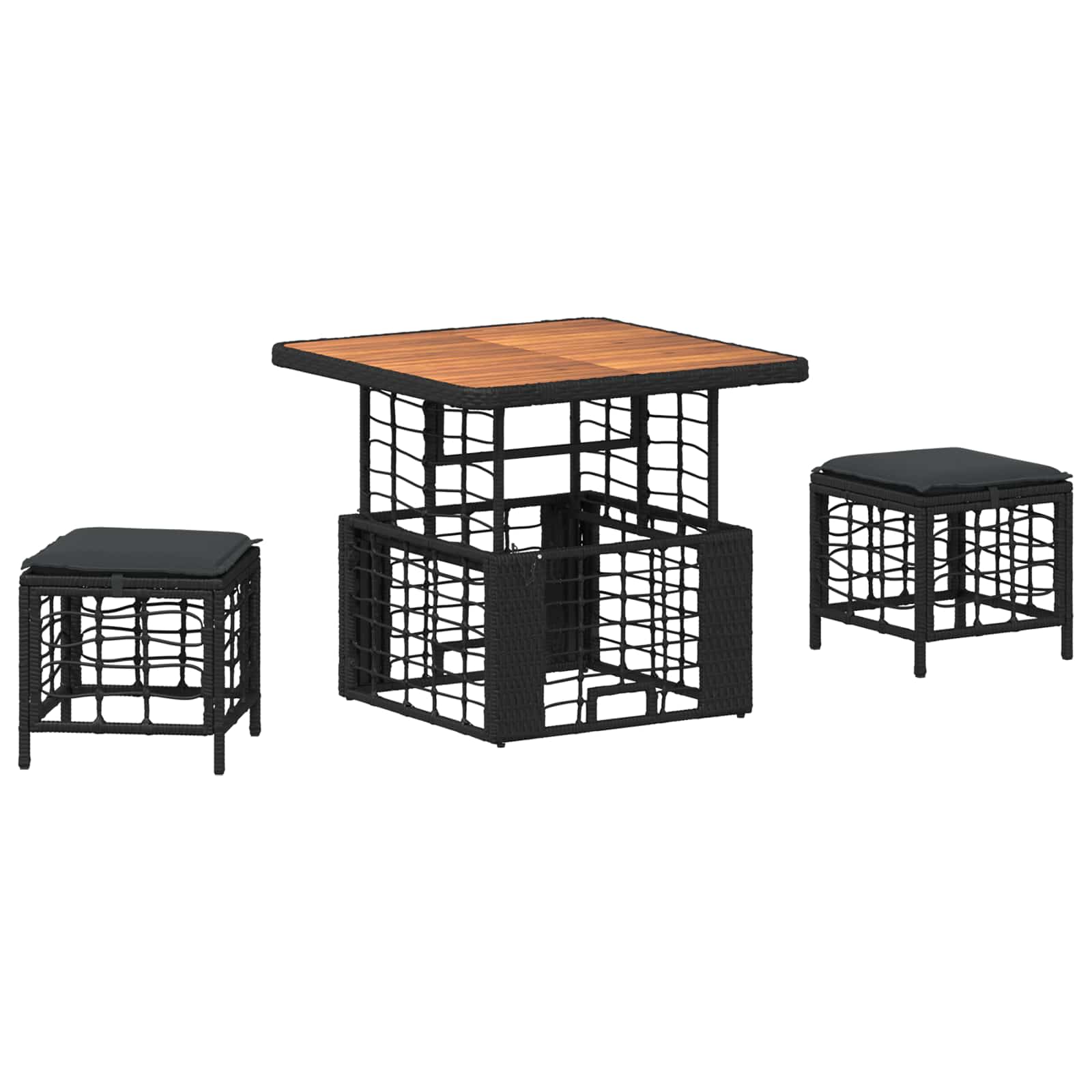 Set da Pranzo per Giardino 3 pz Nero e Grigio