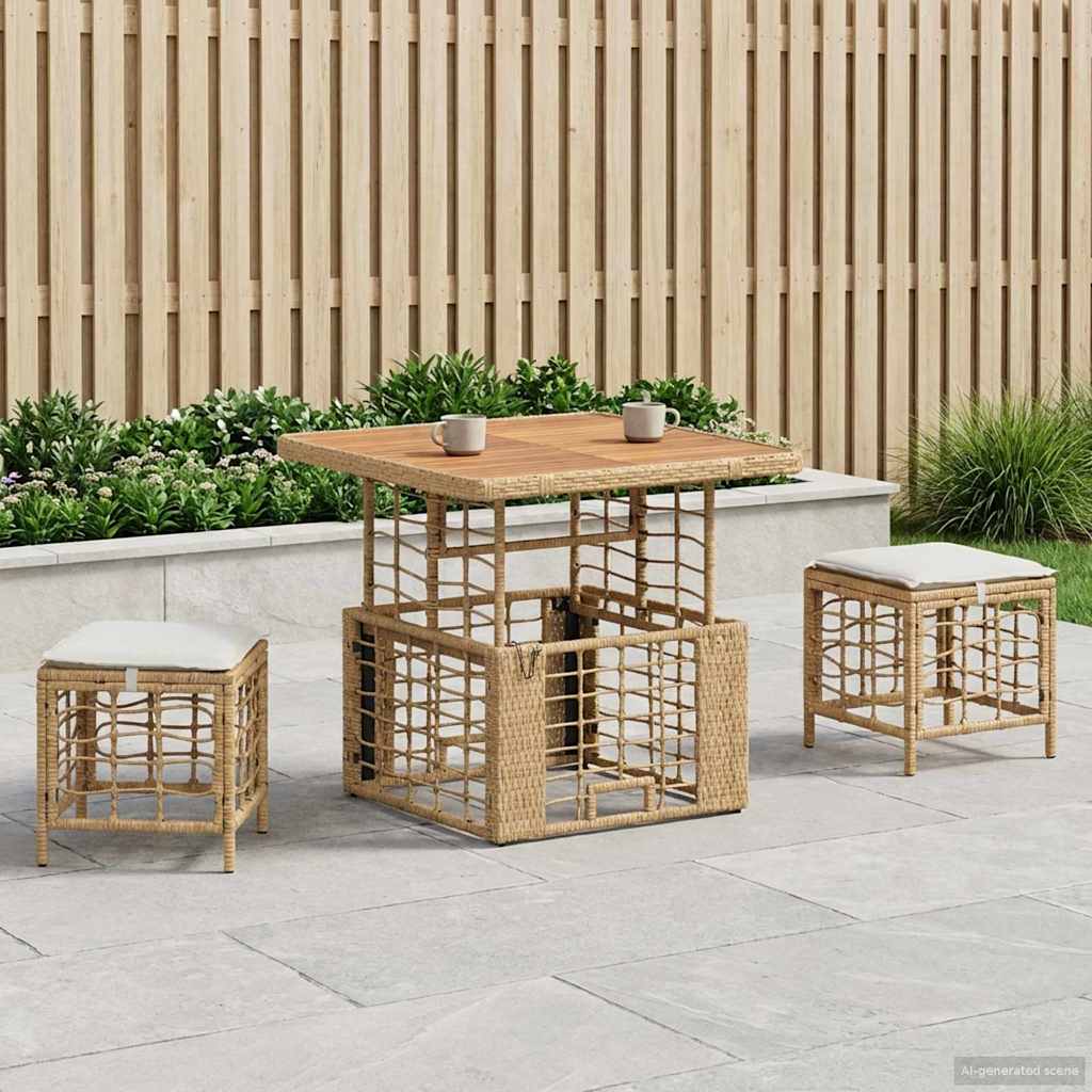 Set da Pranzo per Giardino 3 pz Naturale e Bianco