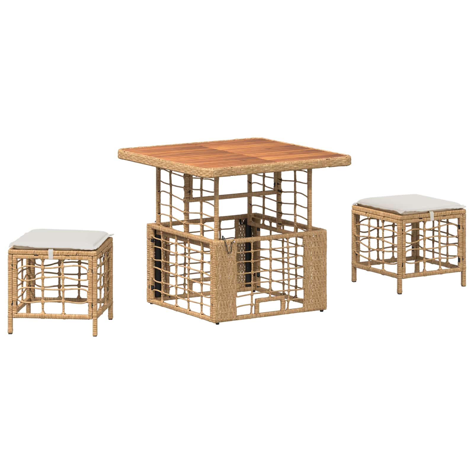Set da Pranzo per Giardino 3 pz Naturale e Bianco