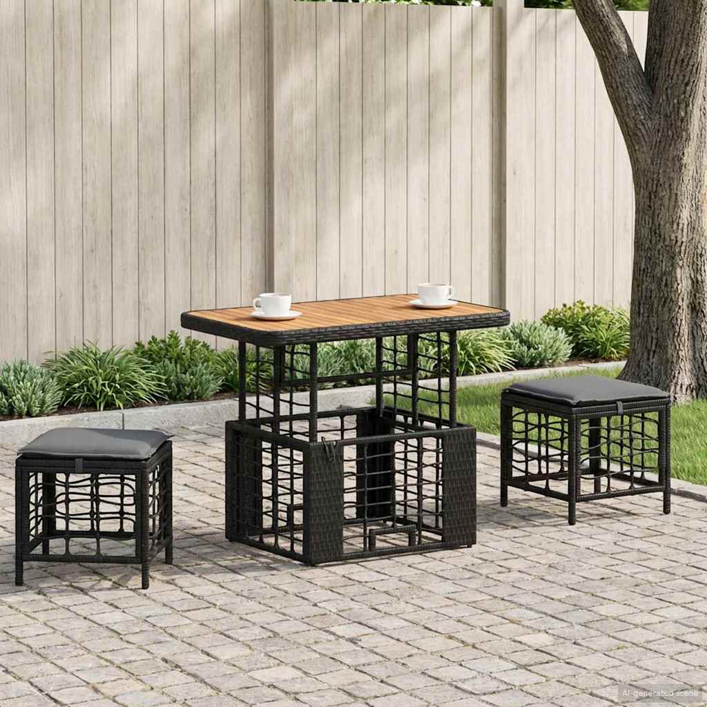 Set da Pranzo per Giardino 3 pz Nero e Grigio