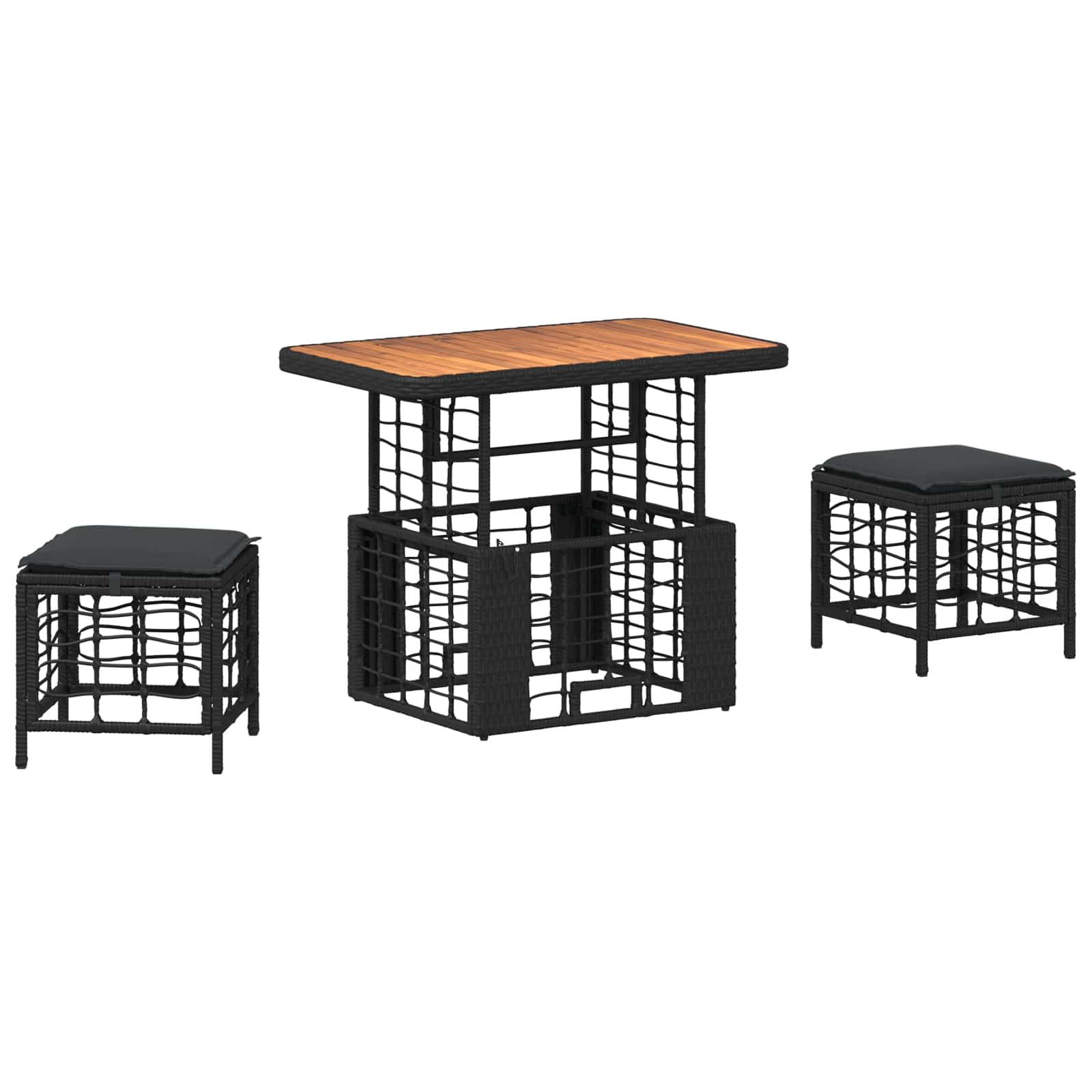Set da Pranzo per Giardino 3 pz Nero e Grigio