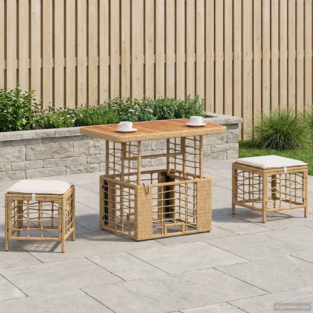 Set da Pranzo per Giardino 3 pz Naturale e Bianco