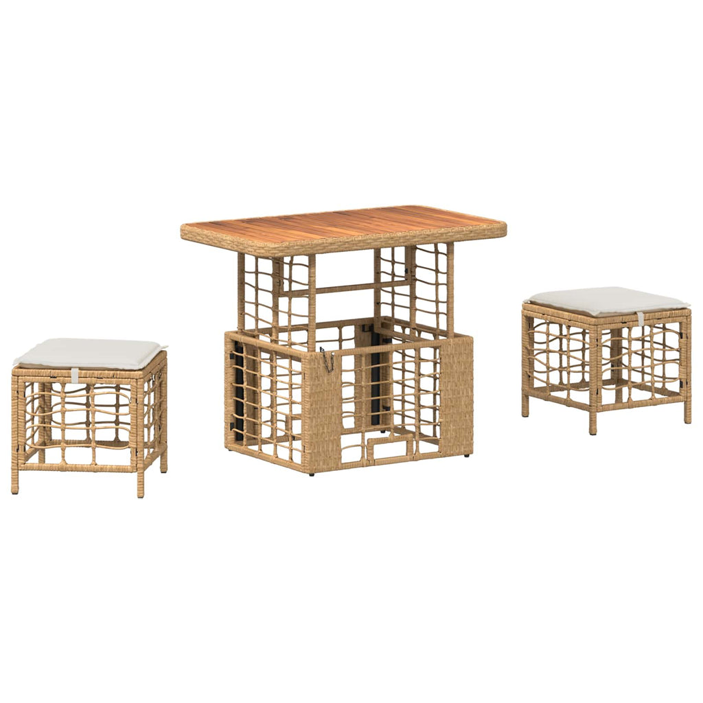 Set da Pranzo per Giardino 3 pz Naturale e Bianco