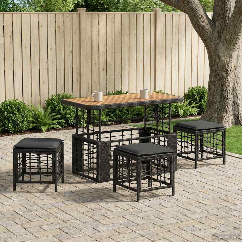 Set da Pranzo per Giardino 4 pz Nero e Grigio