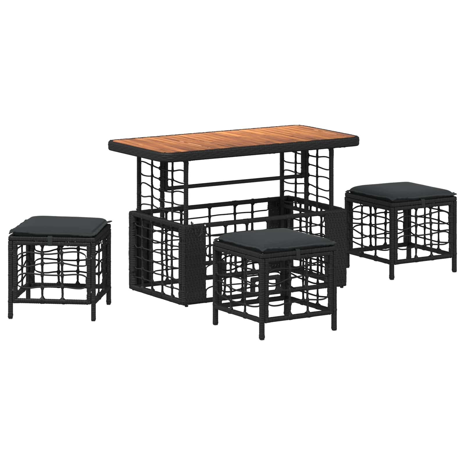 Set da Pranzo per Giardino 4 pz Nero e Grigio