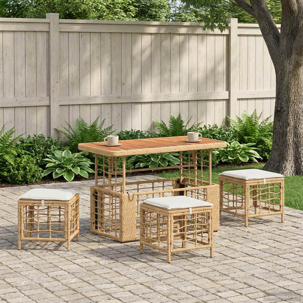 Set da Pranzo per Giardino 4 pz Naturale e Bianco