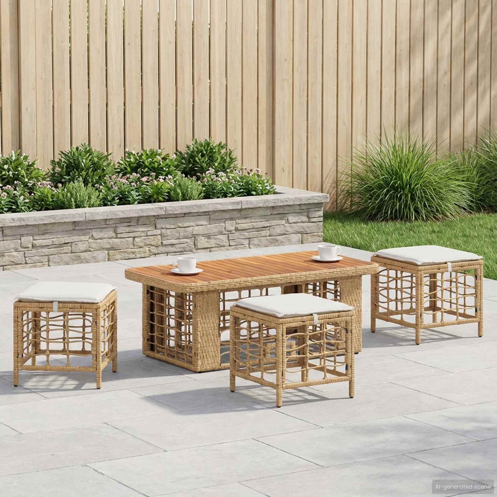 Set da Pranzo per Giardino 4 pz Naturale e Bianco