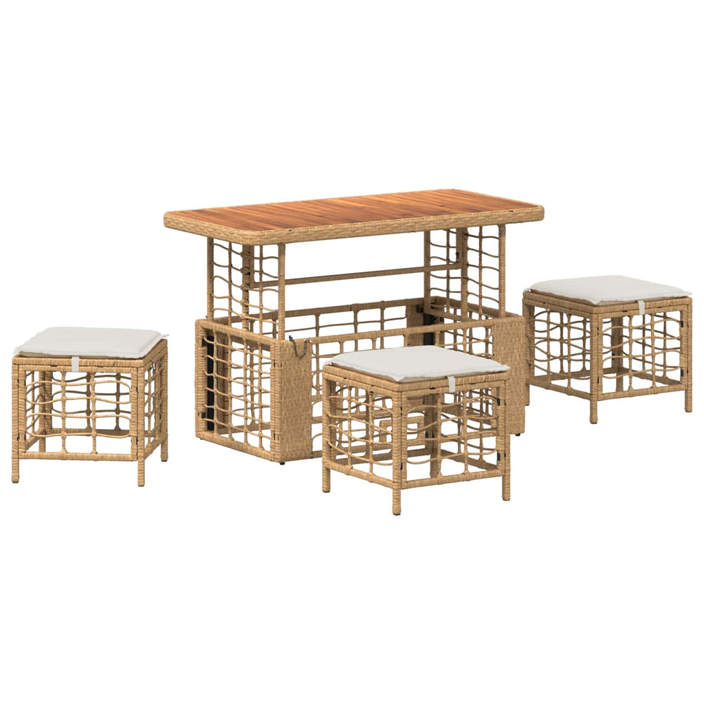 Set da Pranzo per Giardino 4 pz Naturale e Bianco