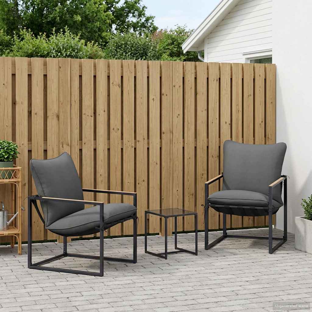 Set Divano da Giardino 3 pz Nero e antracite Acciaio